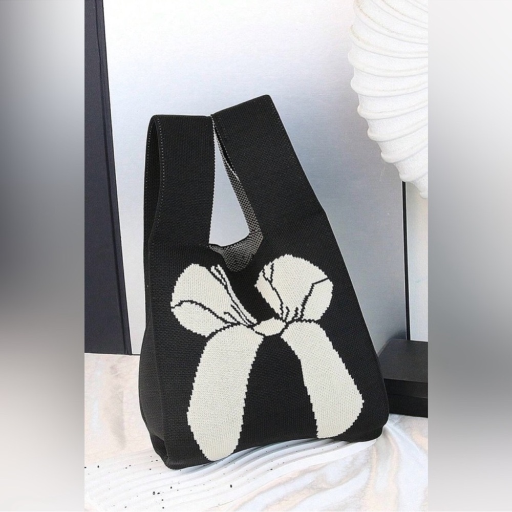 Elegant Black and White Bow Tote Bag